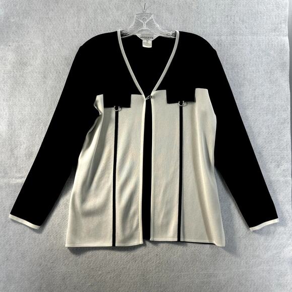 Misook Petite XS Cardigan Single Button Open Front Black White Career Classic - Picture 1 of 7